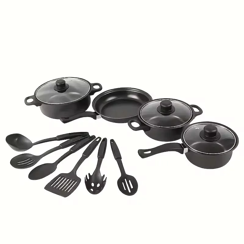 13-Piece Kitchen Set Featuring Nonstick Pots, Frying Pan, Cooking Tools, and Induction-Compatible Design for Indoor and Outdoor