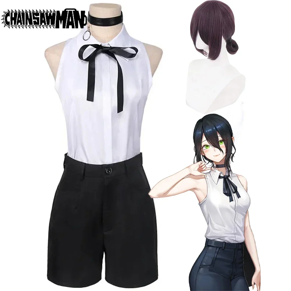 Reze Cosplay Anime Chainsaw Man Reze Cosplay Costume Wig Uniform Shirt Tie Shorts Wig Halloween Costumes for Women Girls Adult view 3