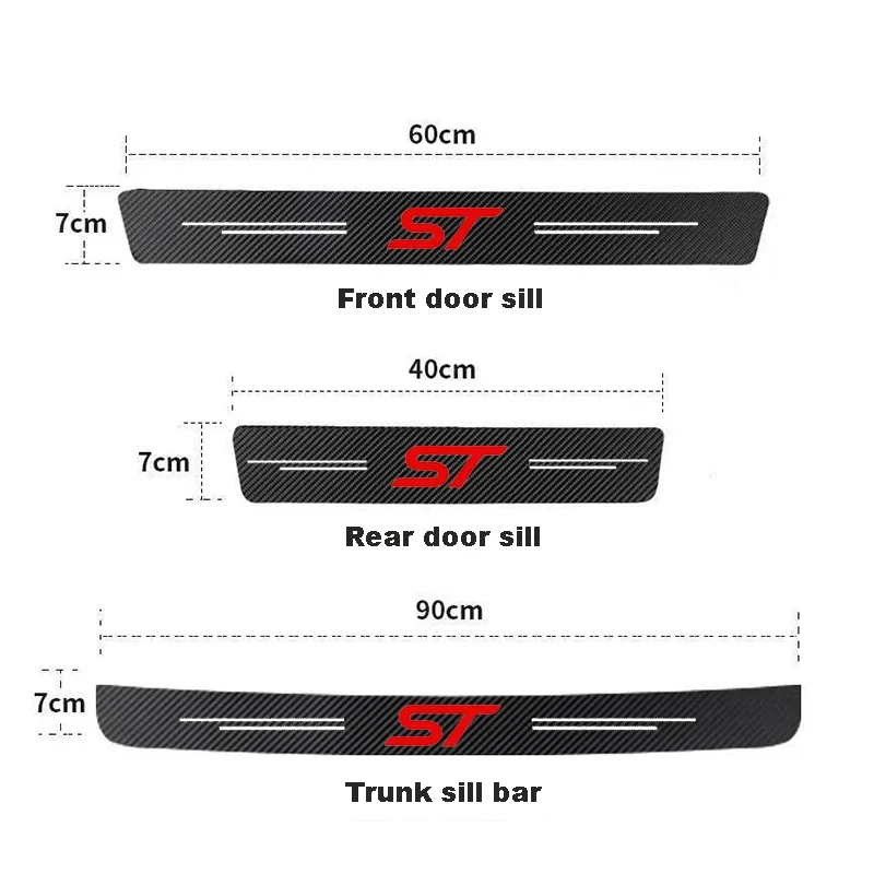 Car Door Sill Trunk Bumper Pedal Anti Scratch Decal Sticker Cover Protector Waterproof For Ford ST Logo Fiesta Ecosport Focus