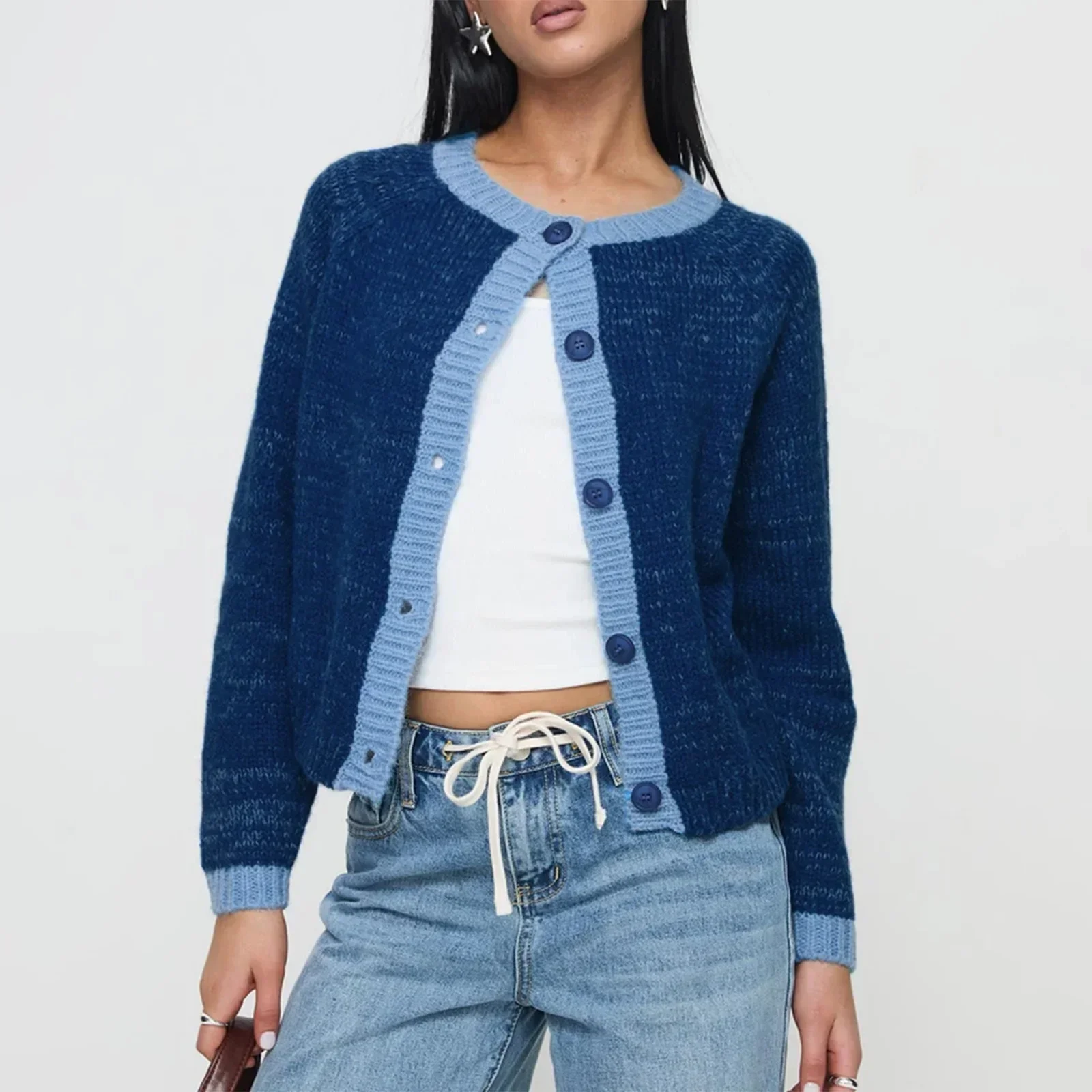 hirigin Women's Cardigan Cropped Knitted Sweater Single Button Up Jacket Plus Size Fashionable Versatile Hundred Matching Coat