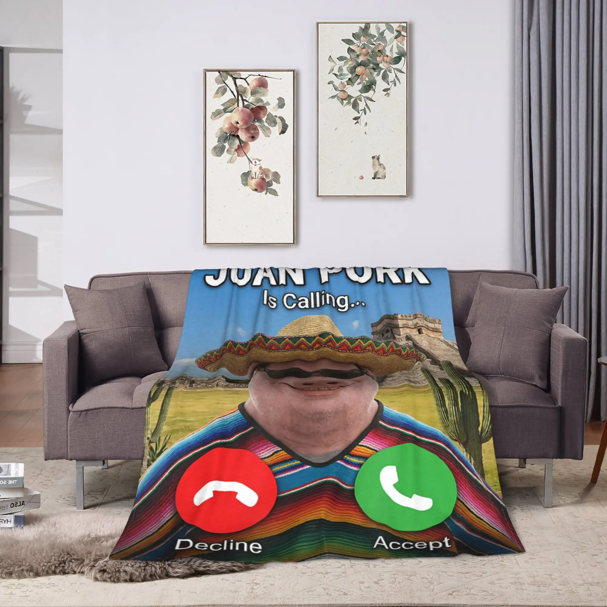 John Pork is Calling Brainrot Meme Mexico Blanket  Super Plush Bedding Throws Couch Chair Sofa Bed Flannel Bedspread Bed Cover