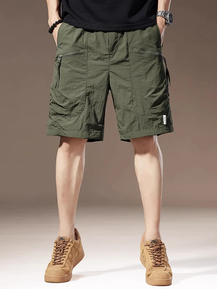

Large Size Summer Ice Silk Thin Workwear Shorts Men's Quick Dry Loose Straight Leg Multi Pocket Casual Five-Quarter Pants
