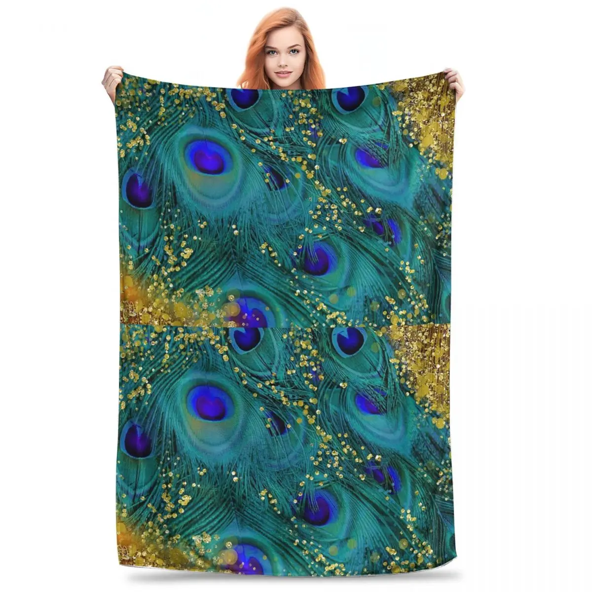 Dreamy Peacock Feathers Blanket Flannel Multi-function Throw Blankets Throw Blanket For Home Bedroom Outdoor Throws Bedspread