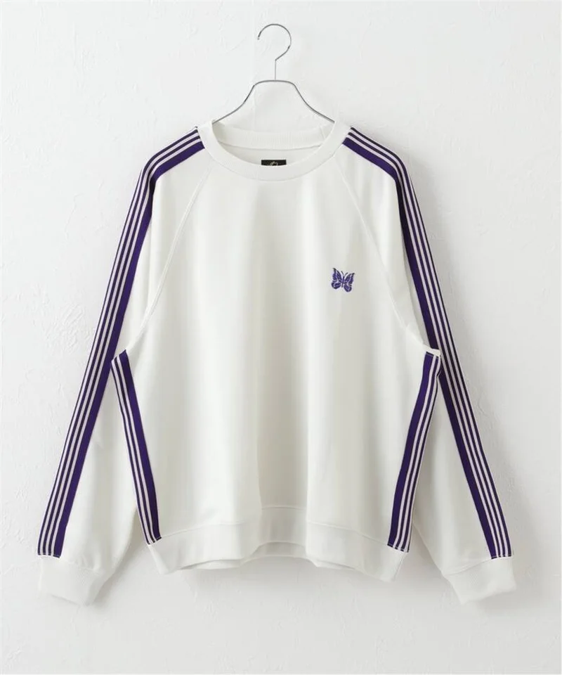 24FW  Butterfly Embroidery White Hoodies Men Women Best Quality Purple Striped Casual Pullovers With Tags