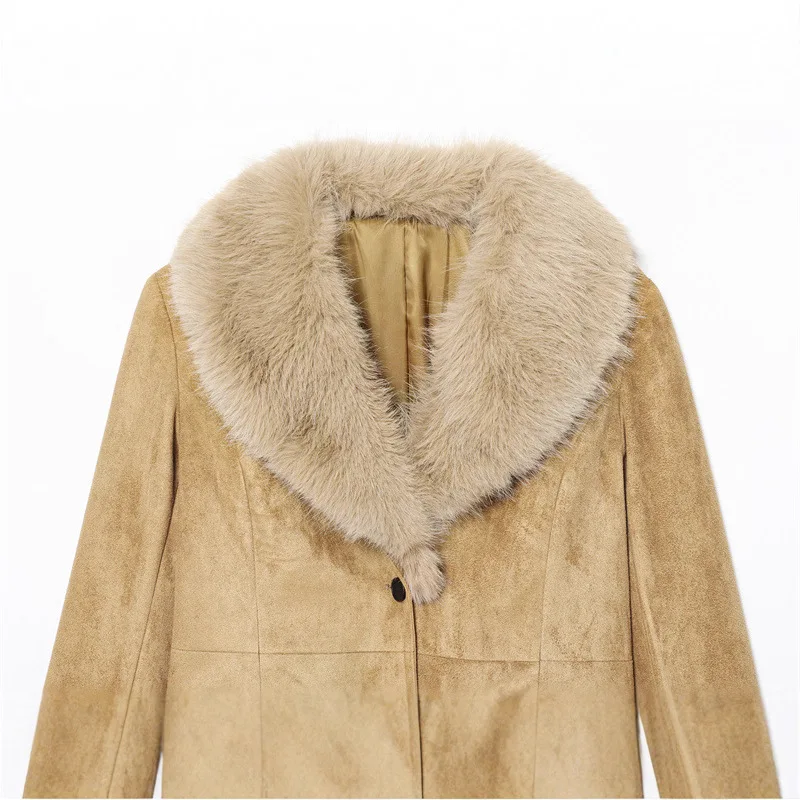 Autumn New Fashion Versatile Temperament Waist And Thin Removable Fur Collar Suede Suit