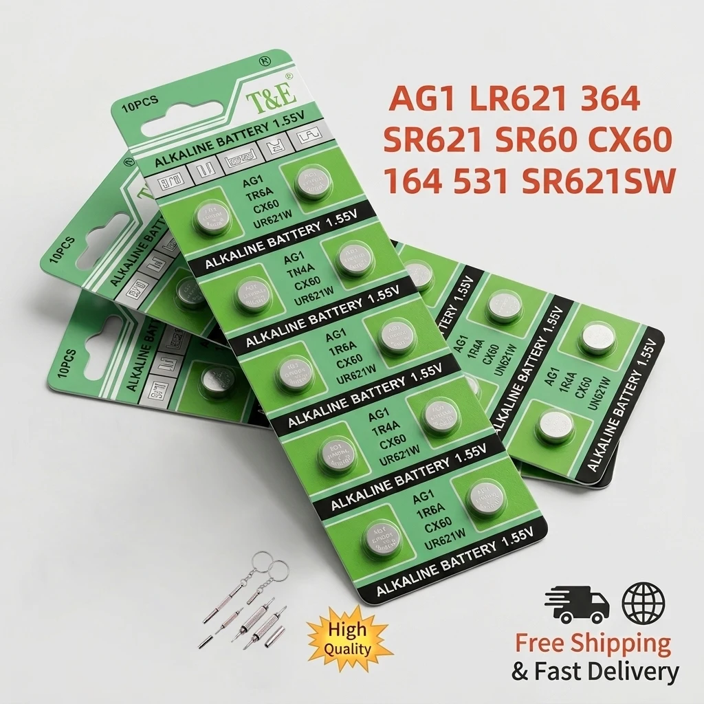 

1.5V AG1 LR621 SR621SW 364 Button Battery 10-100PCS 164 531 SR60 CX60 Coin Cell for Watch Toys Remote