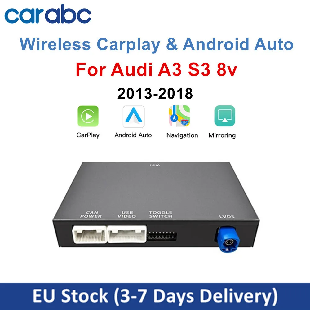 CARABC Kabelloser CarPlay Android Auto Adapter Mirror Link AirPlay Bluetooth GPS-Navigation für Audi A3 8v S3 2013-2018