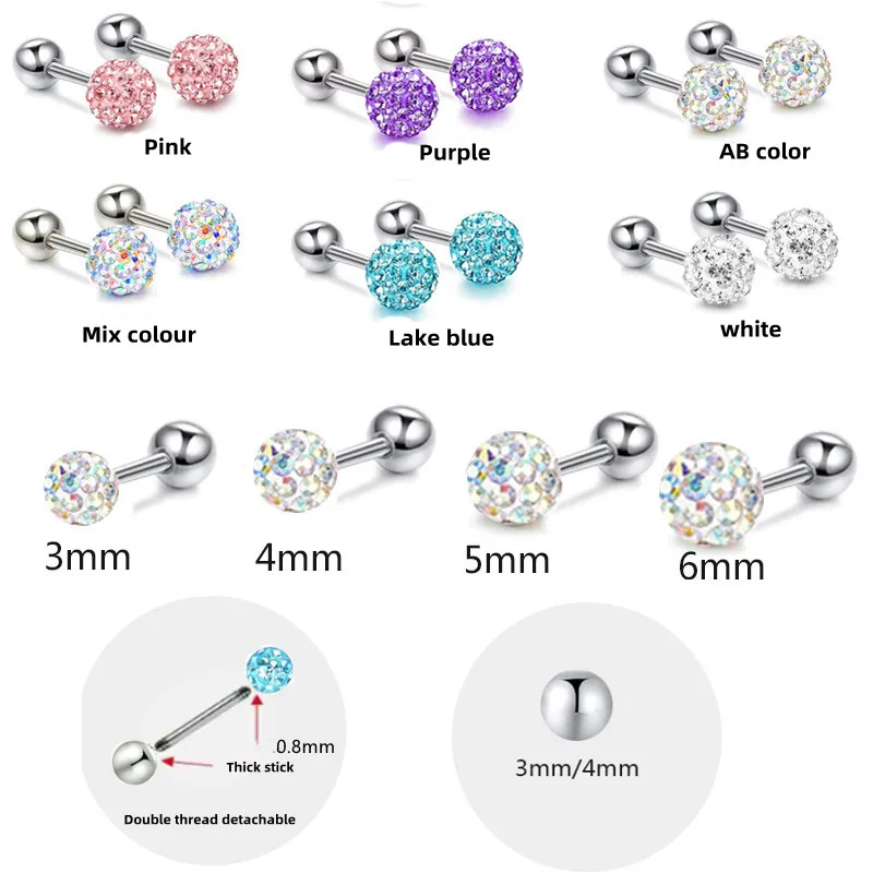 3/4/5/6mm Color Earrings Micro Disco Balls Crystal Stud women charm Earring Safe To Skin Women Jewelry Gifts Wholesale