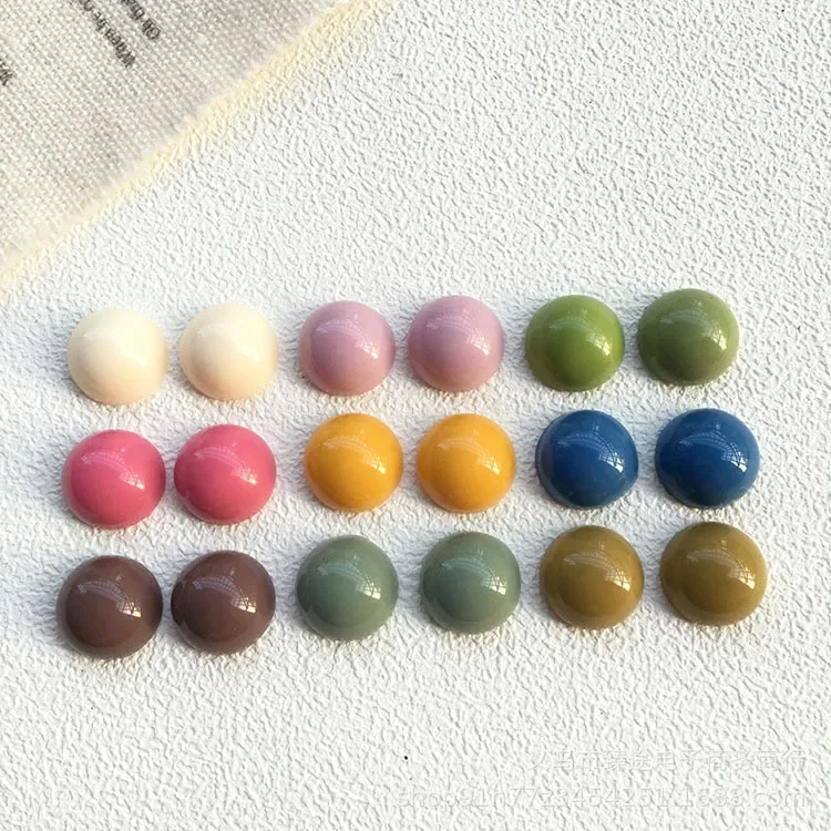 10pcs 12mm avocado color geometric round half pill resin Flat Back Cabochon For DIY Jewelry Making Accessories