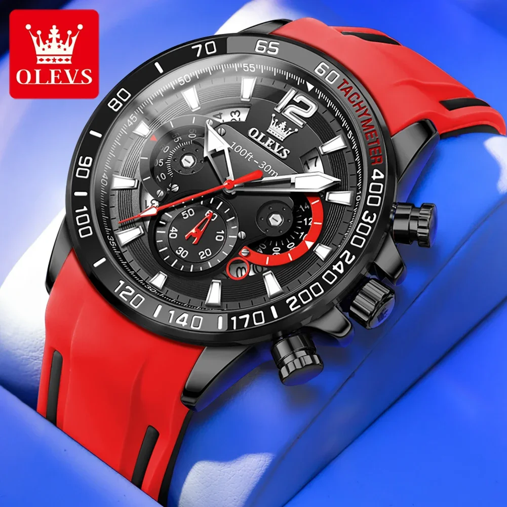 OLEVS New Fashion Men\'s Watches Rubber Strap Sports Quartz Wristwatch Luminous Waterproof Diver Watch Date Week Watches for Men