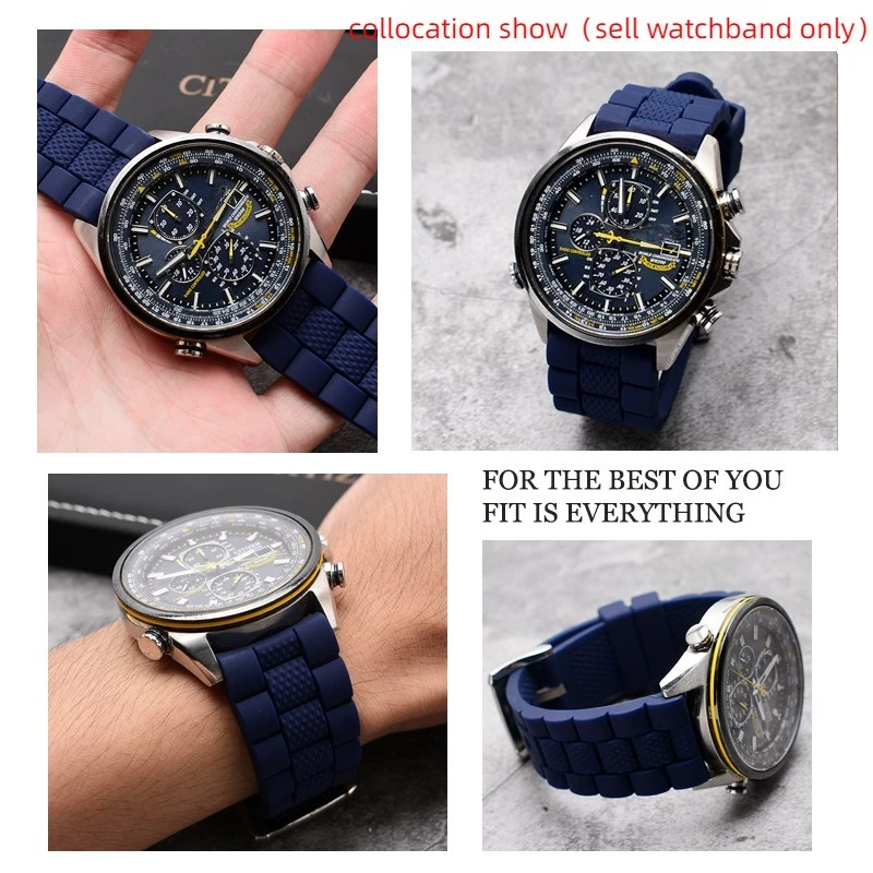 For CITIZEN Blue Angel Watchband AT8020-54L/8020-03L/JY8078 soft waterproof Silicone Watch Strap Men Blue black Bracelet 22mm 23