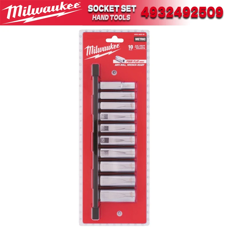 Milwaukee 10 Piece Metric 3/8 Extended Sleeve Set, Deep Sleeve Anti Roll, Manual Tool Repair Parts 4932492509/48-22-9505