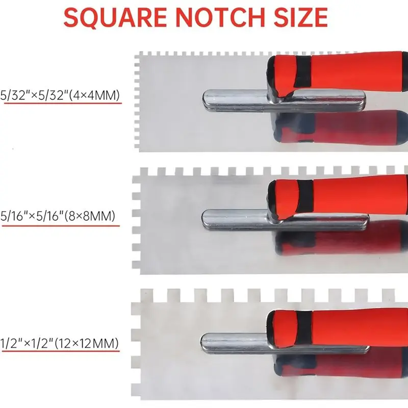Stainless Steel Square Notched Tile Trowel Set, With Grout Sponge And Work Gloves, Masonry Tools For Tiling Installation-A68E