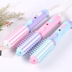 Mini 2-in-1 Curling Iron Brush for Short Hair, Portable Styler for Straight & Curly Styles