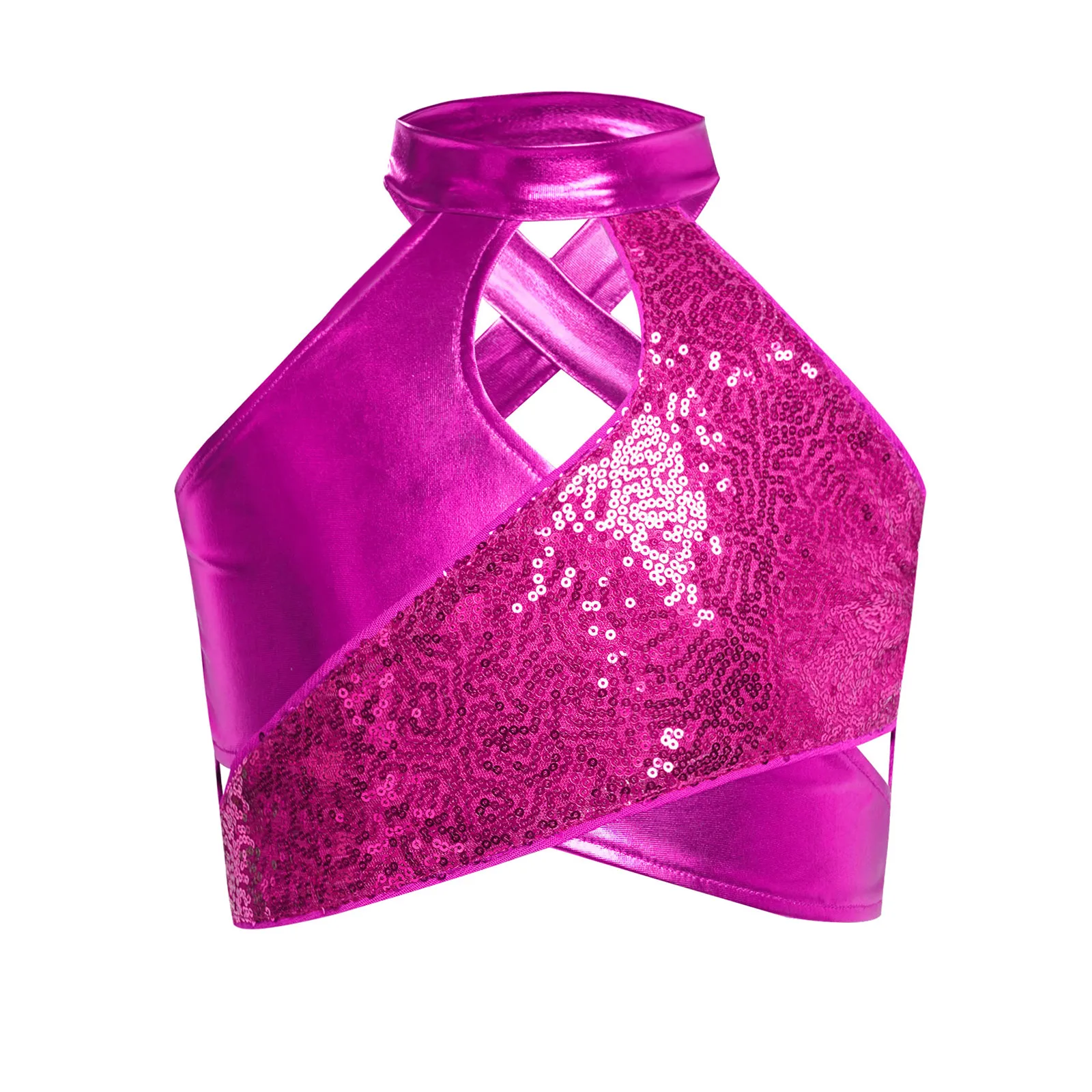 Roupa de dança jazz com lantejoulas para meninas, top curto metálico brilhante com saia evasê, conjunto de trajes de performance de líder de torcida de basquete escolar