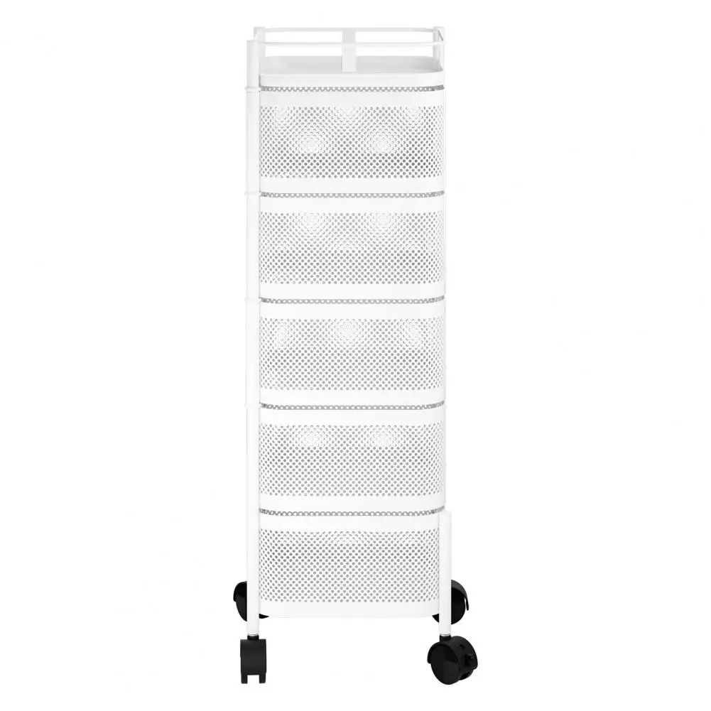 Kitchen Storage Cart, 5-Layer Trolley on Wheels, Rotating Kitchen Trolley, Fruit Basket Storage Container, Metal Wire Shelf