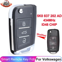 3 Buttons Upgraded Remote Key 434MHz ID48 Chip For VW Volkswagen GOLF PASSAT Tiguan Polo Jetta Beetle Skoda Seat Car 5K0837202AD