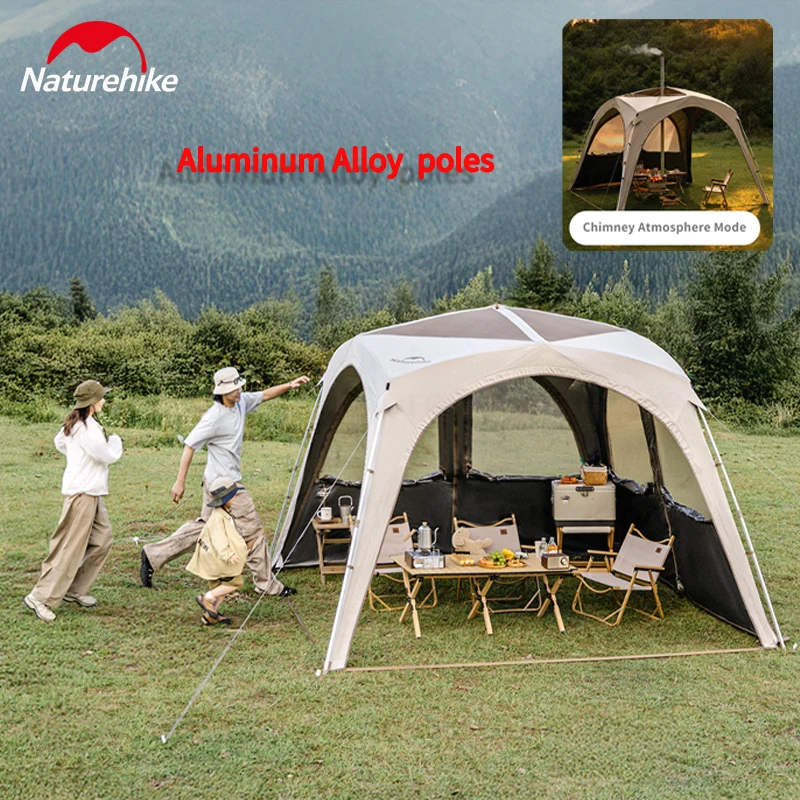 

Naturehike 2023, новая парковая палатка, навес для кемпинга с дымоходом, быстрооткрывающийся навес, модель на молнии, водонепроницаемое укрытие из алюминиевого сплава