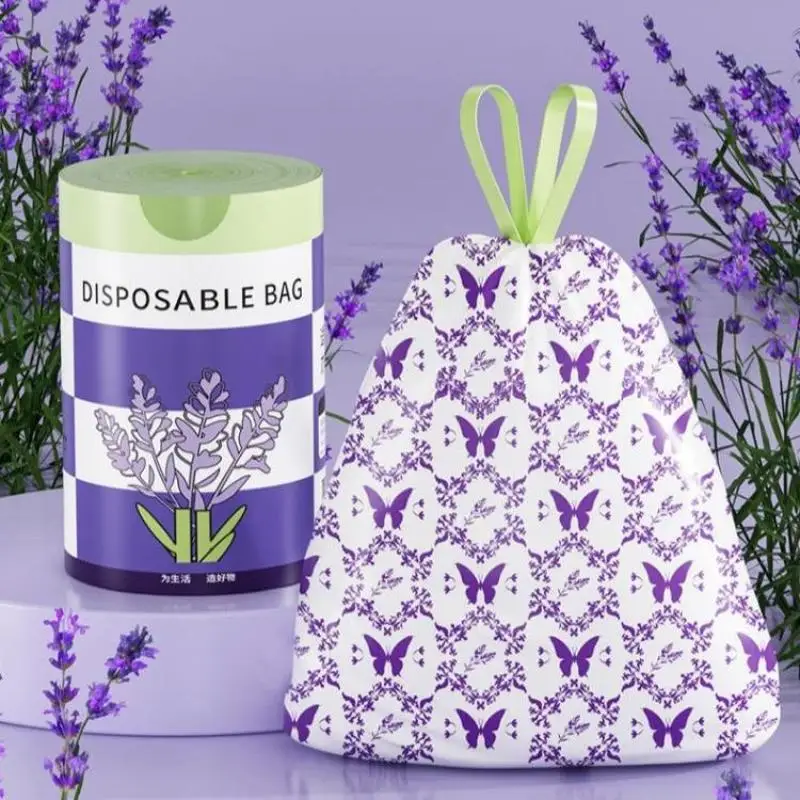 10/30/50/100/200 Count Lavender Pattern Trash Bags - Thickened Drawstring Kitchen Garbage Bags Large Size And Tear-free