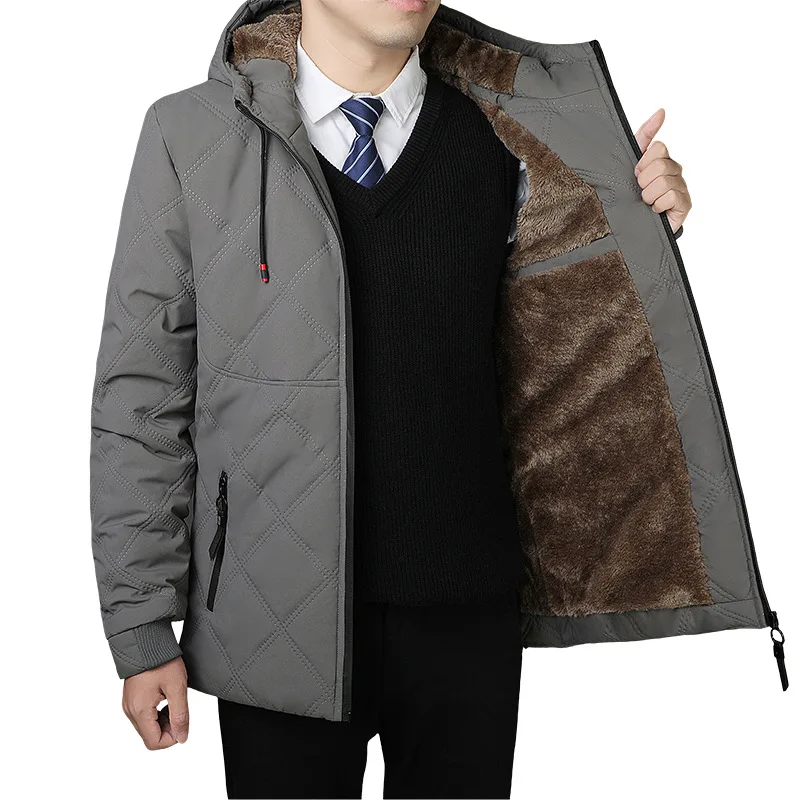 

New Men's Hooded Fleece-lined Thickened Winter Coat, Plus-size Loose-fitting Cotton Jacket