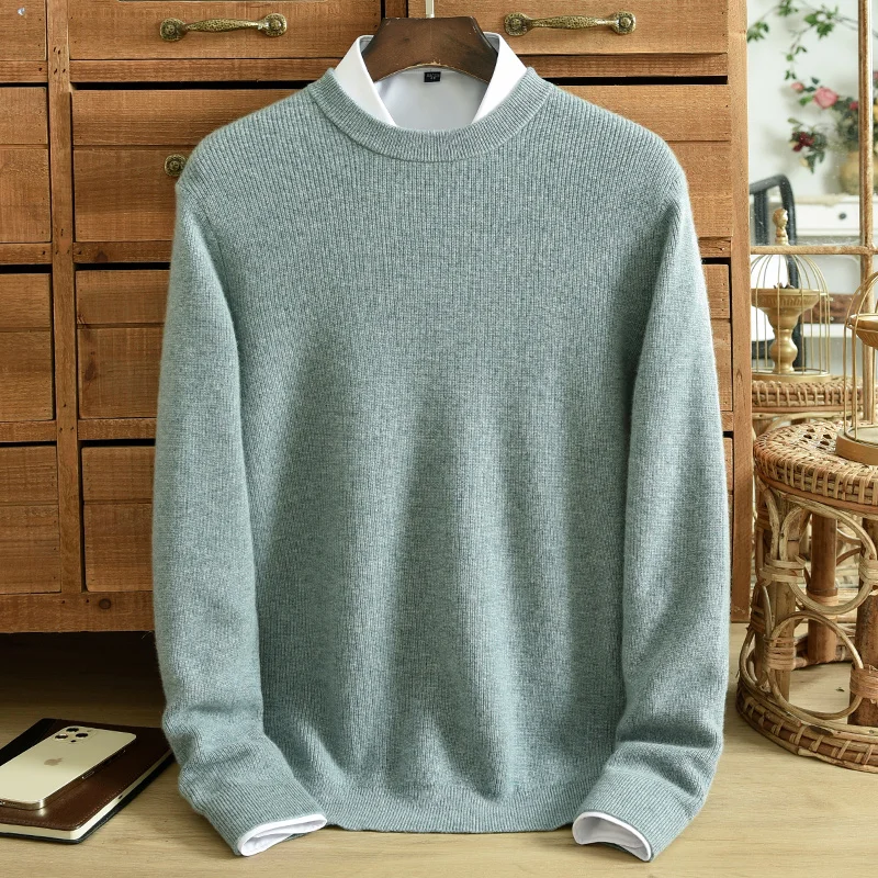 ZNTX New men's pure cashmere sweater thick round neck solid color youth casual Korean sweater high-grade winter warm fashion