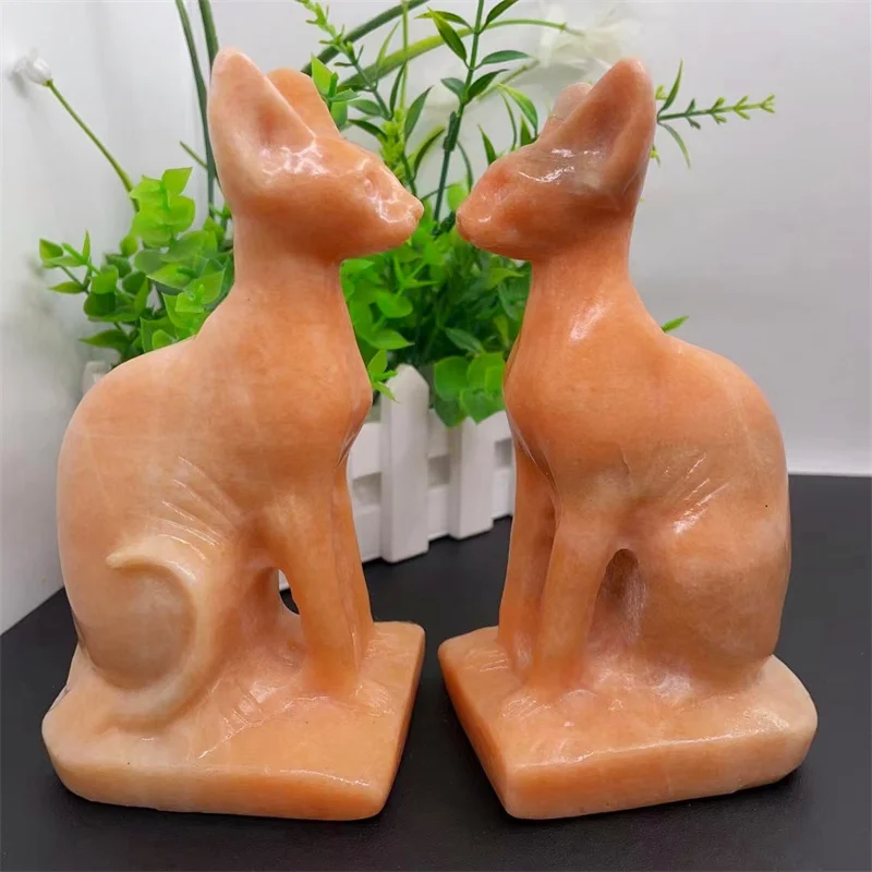 

Natural Sunstone Egyptian Mau Cat Carving Powerful Animal Healing Office Desktop Furniture Home Decoration 1pcs