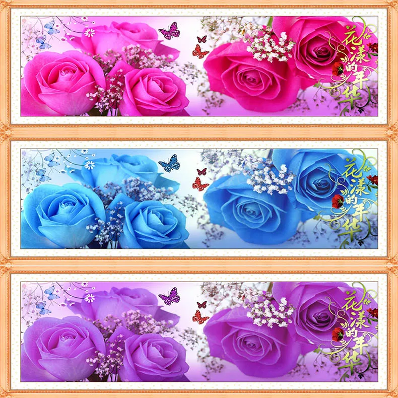

Needlework,100% Printed Cross stitch,Sets For Embroidery kit Full Cross-Stitching Cotton&Silk Floss Pink Flowers