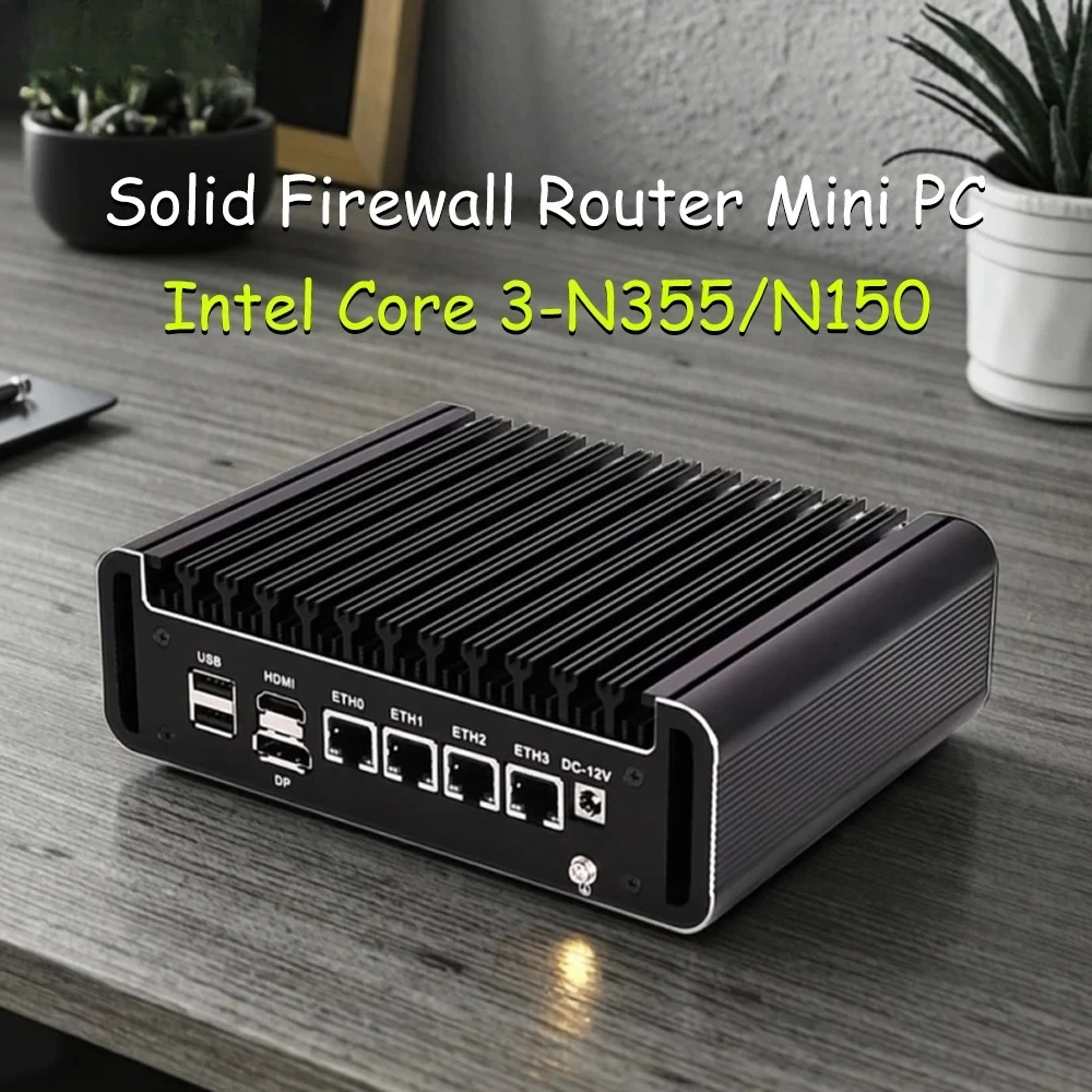 มินิพีซีไร้พัดลม Intel Core i3-N305/N100/N355/N150, 4x 2.5G i226-V, DDR5 4800MHz, pfSense/OPNsense Firewall Router Home Server