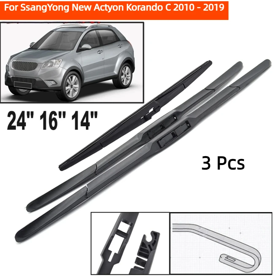 ZHANGU Wiper Front & Rear Wiper Blades Set For SsangYong New Actyon Korando C 10 - 19 Windshield Windscreen Window 24