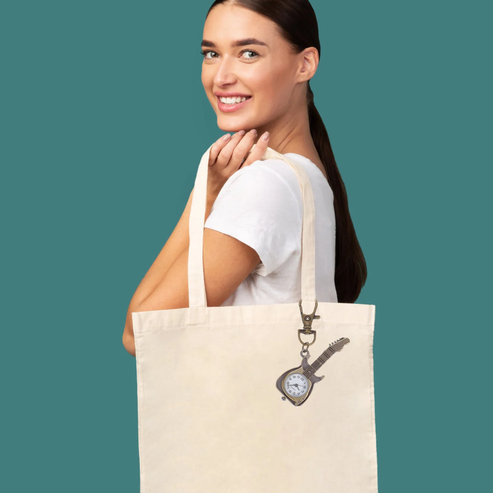 Zegarek kieszonkowy z mechanizmem kwarcowym w stylu retro gitary, brelok, zegarek do zawieszenia, styl vintage, unisex, zawieszka, akcesoria odzieżowe.