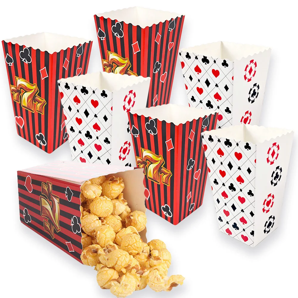 Caja de Palomitas de Maíz para Fiesta de Cumpleaños con Temática de Casino de Las Vegas, Caja de Regalo de Palomitas de Maíz con Diseño de Póker para Adultos, Decoración para Fiestas de Casino