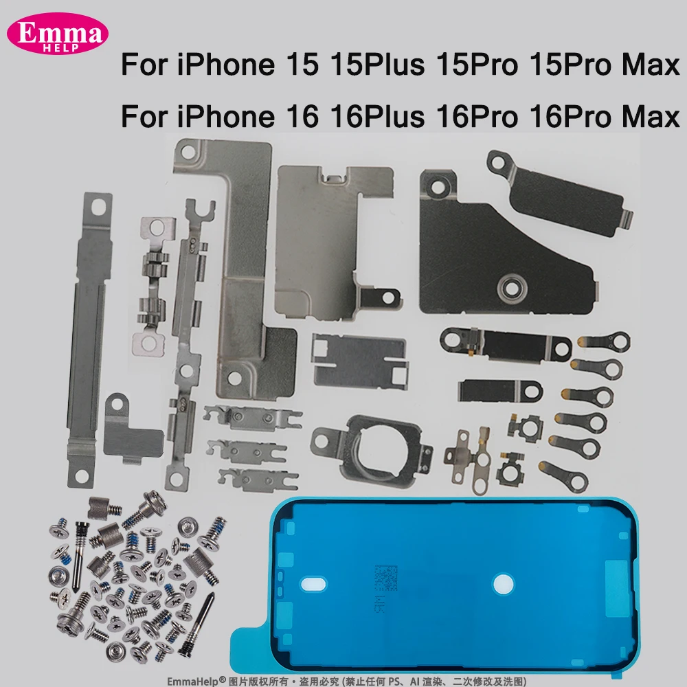 Komplettes Set Kleiner Metall-Innenhalterungsteile + Komplette Schrauben für iPhone 15 16 Pro Max Plus