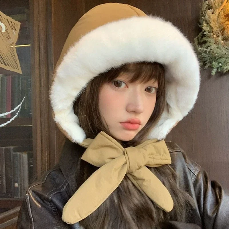 Topi Korea Musim Dingin Anti-dingin Tahan Angin Tebal Hangat Lembut Modis Sederhana Warna Merah Pelindung Telinga untuk Pelajar 2025