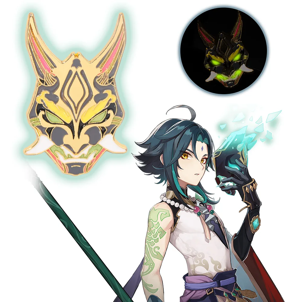 Game Genshin Impact Metal Brooch Pins Primogem Xiao Mask Vision 7 Element God's Eye Weapons Luminous Badge Cosplay Prop Jewelry image 3