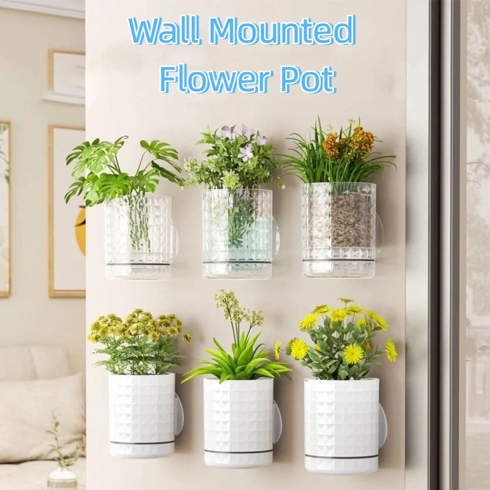 Plastic Hydroponic Wall Planter Double Layer Self-Adhesive Hanging Flower Pot Space Saving Decorative Wall Mounted Planter