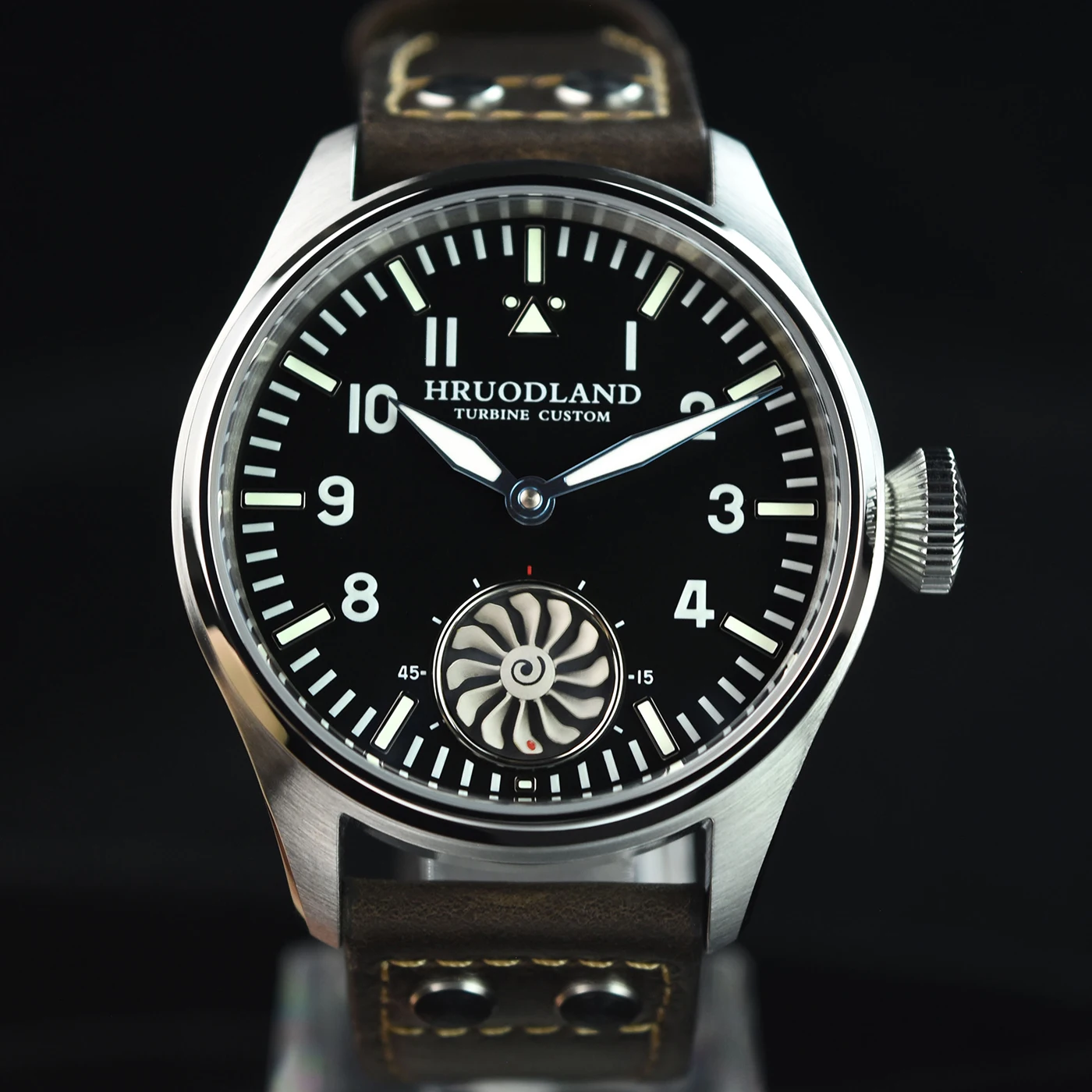 

HRUODLAND Big Pilot’s Watches for Man Dynamic Turbine Seconds Dial Sapphire Crystal BGW9 Luminous Seagull ST3621 Automatic Watch