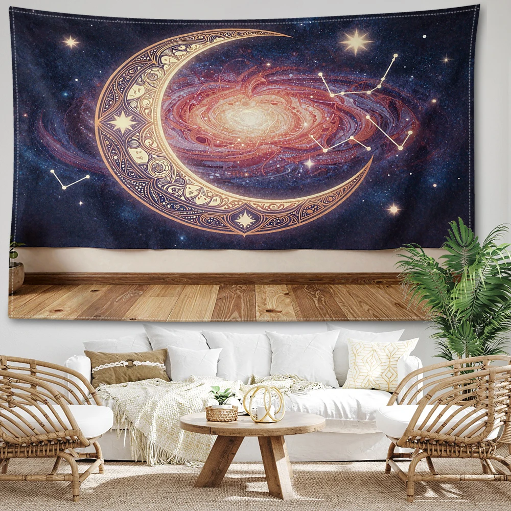 Deep Blue Crescent Nebula Constellation Printed Tapestry Wall Hanging Bohemian Style Bedroom Home Decor
