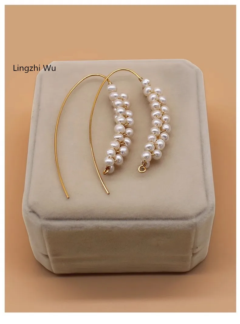 Lingzhi Wu 14K Gold Ear Decoration, Natural Fresh Water Pearls Weave Earrings, French Style, New Arrival