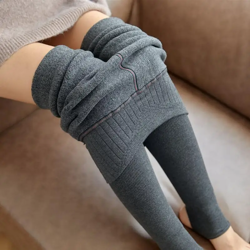 45-68kg Women Leggings High Waist Skinny Solid Vertical Striped Clothing Autu Winter Pants Velvet Thicken Super Cheap150-170cm