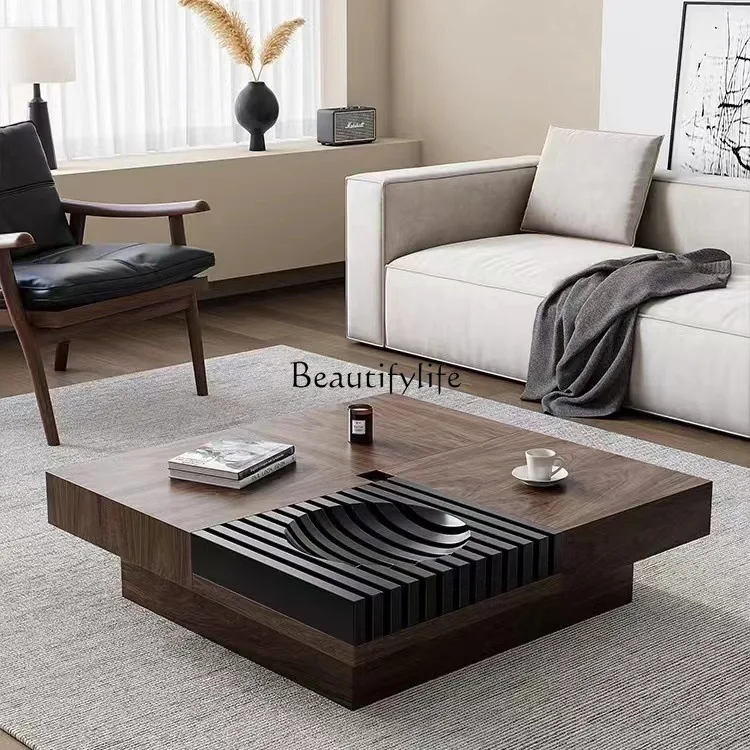 North American black walnut coffee table living room storage square solid wood coffee table