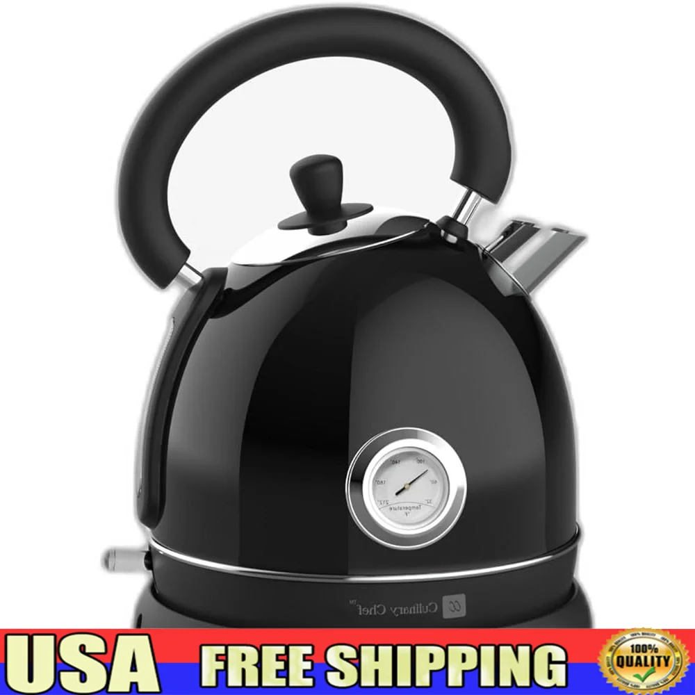 

Retro Electric Hot Water Kettle Stainless Steel BPA-Free Fast Boil Cool Touch Grip Safe Drinking Water Whistle Indicator Easy
