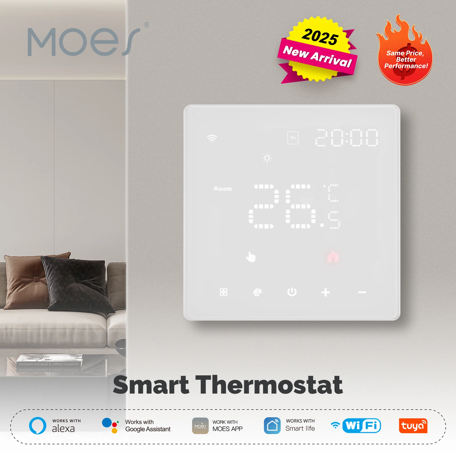 

MOES Tuya WiFi Smart Thermostat Programmable Temperature Controller Water Boiler Electric Heating Work With Alexa Google Home