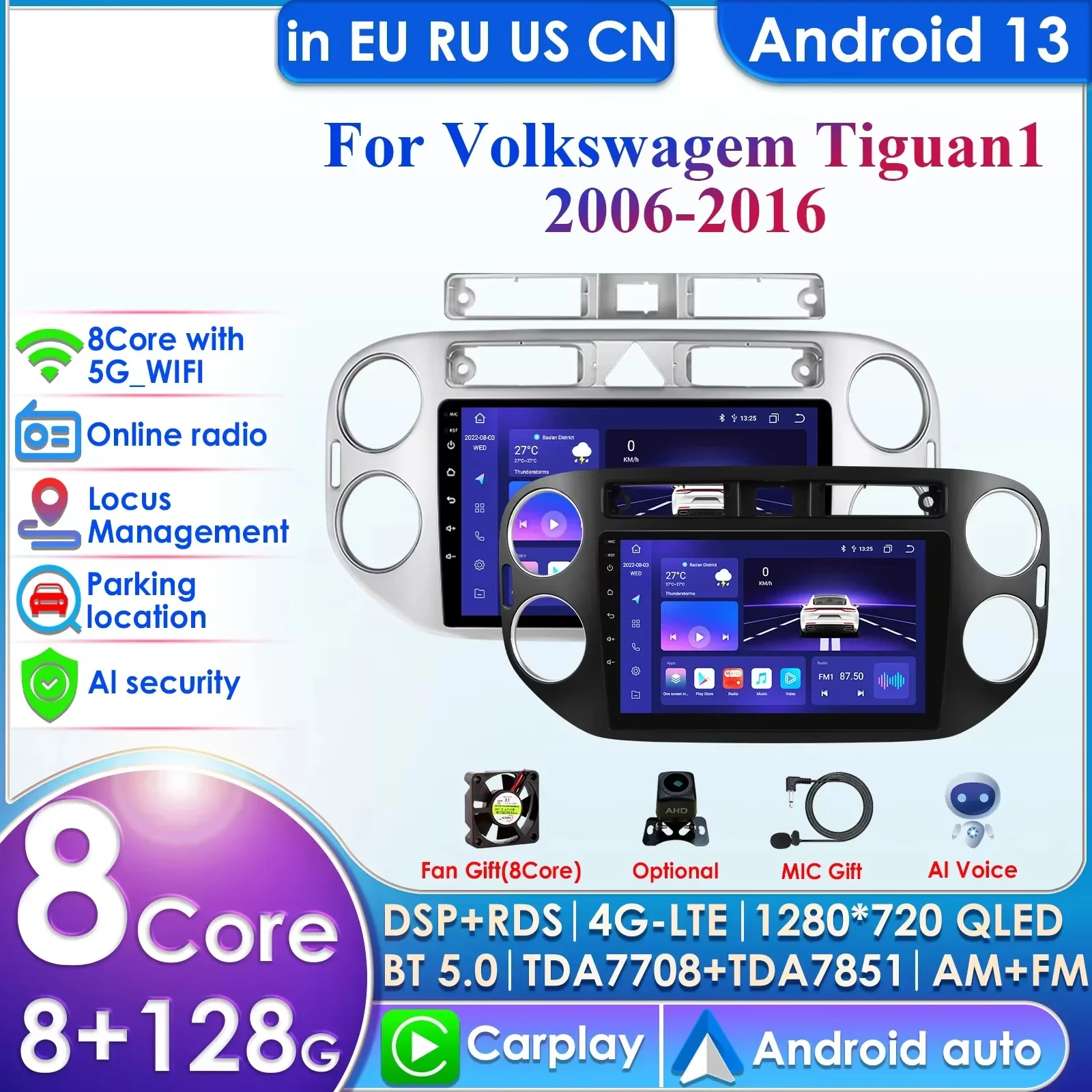 

Hizpo 360 Camera 9 Inch Carplay 4G 2 Din Android 13 Car Radio for VW Volkswagen Tiguan 1 NF Multimedia Video Player GPS DSP WIFI