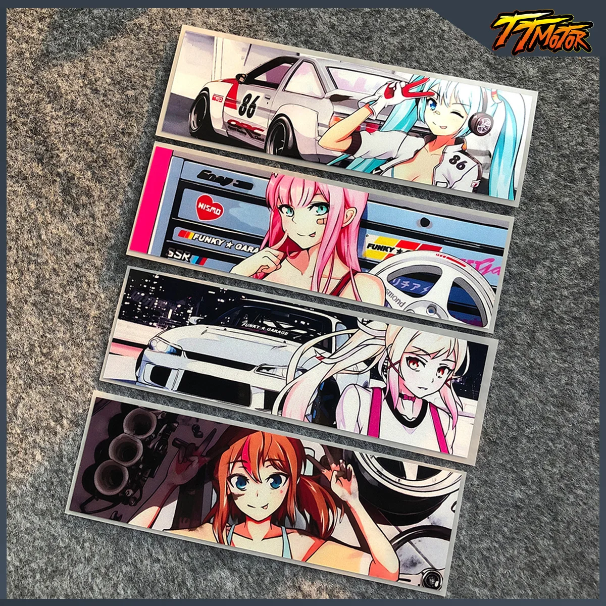 

JDM Cartoon Anime Racing Girl Reflective Vinyl Car Accessories Stickers For Mercedes-AMG McLaren BMW M Toyota Honda Mazda Ford