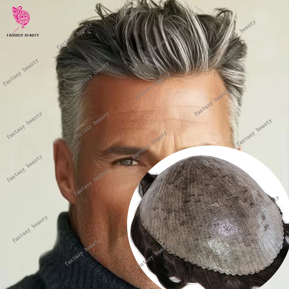 1B80 1B30 شعر رمادي اصطناعي خط شعر طبيعي فائق أشقر رجل شعر بشري متين Microskin رقيق عالي الدقة Pu شعر مستعار للرجال غير قابل للاكتشاف #2