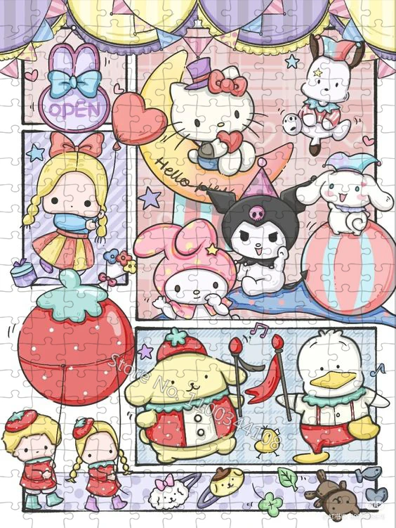 35/300/500/1000 Pieces Sanrio Characters Jigsaw Puzzles Cartoon Hello Kitty Kuromi Mymelody Puzzle for Children Educational Toys