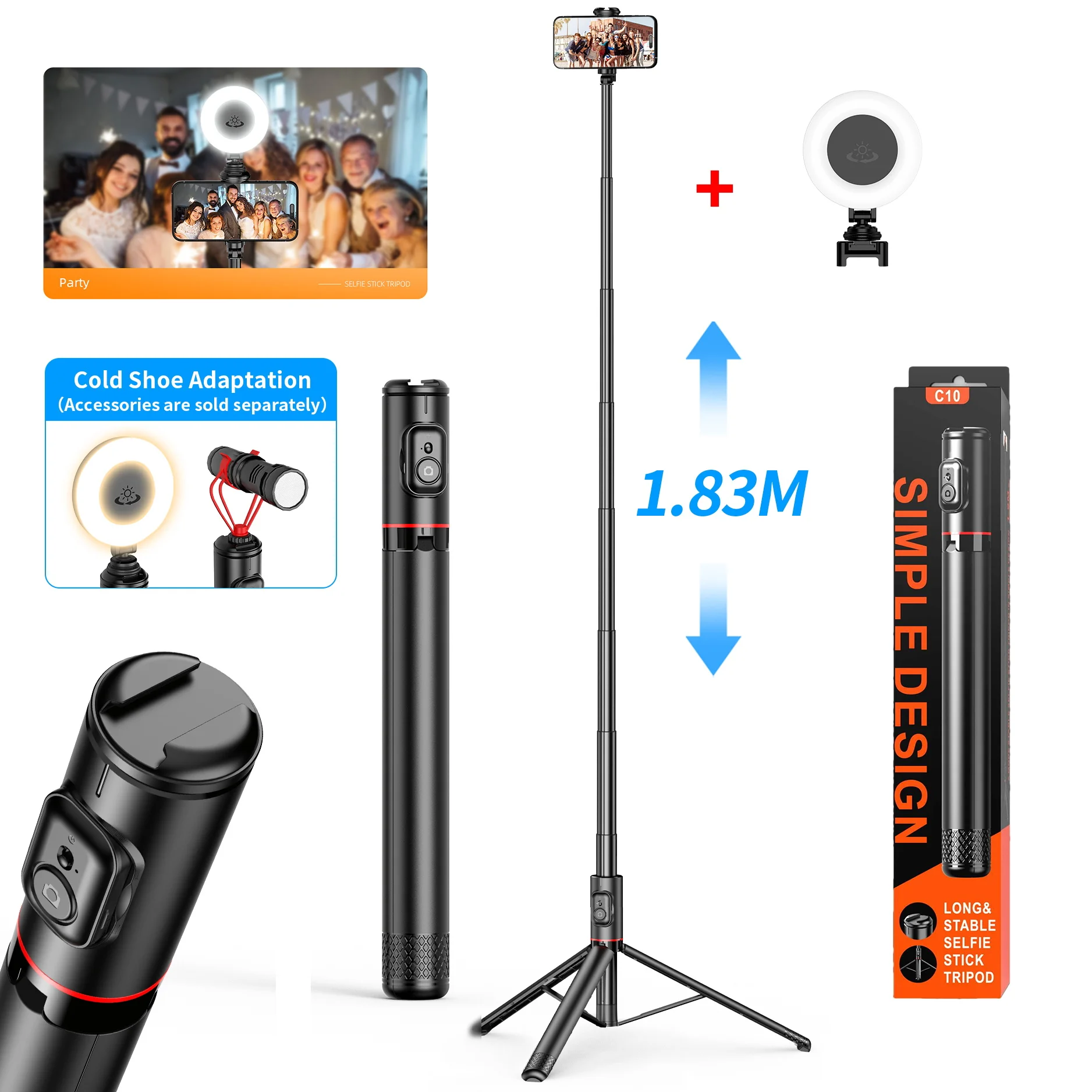 1830mm Wireless Selfie Stick Tripod Portable Tripod for Mobile Phone with Light Remote Control for Smartphone IOS Android