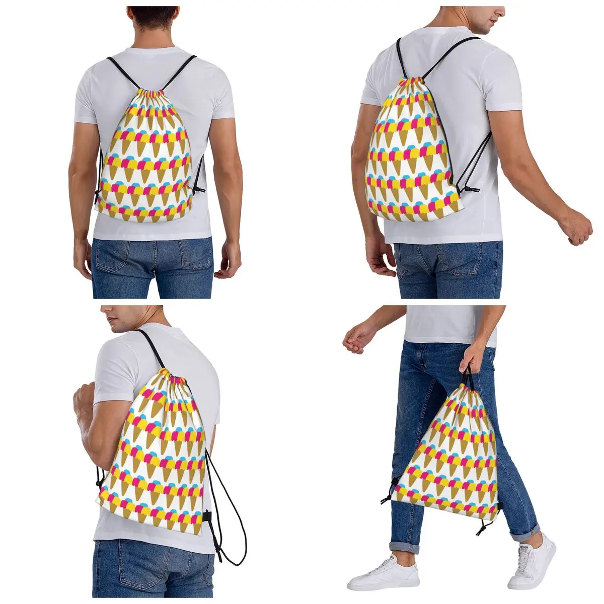 Ice Cream Backpacks Multi-function Drawstring Bags Sundries Bag Book Bags for Travel School