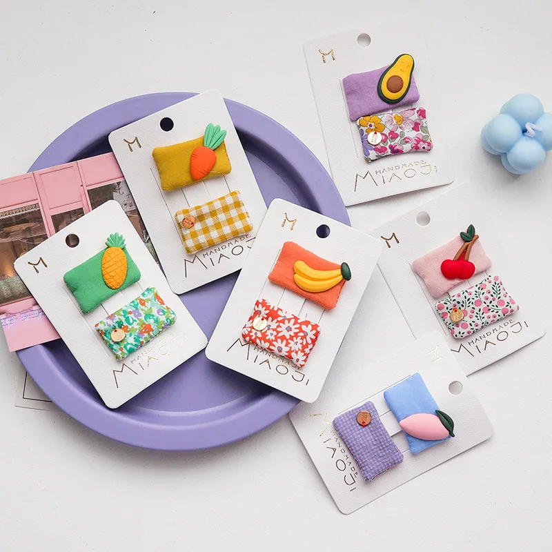 Pinza para el pelo de tela de algodón con estampado para niñas, horquillas de frutas para niños, sombreros para niñas y niños, accesorios para el cabello para bebés