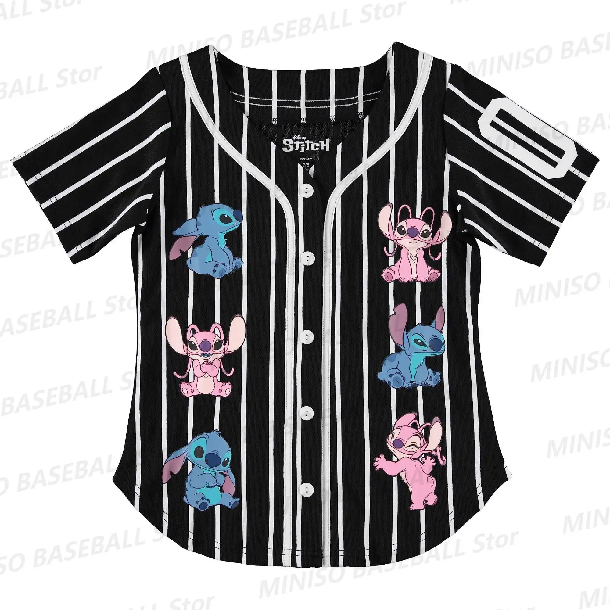 2024 New Summer Disney Stitch Character Cartoon Baseball Suit Vertical Strip 3D Printed KID/Adult Casual Baseball Training Top